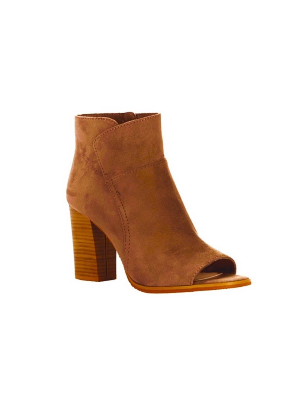 Melrose Ave Juicy Suede Peep Toe Ankle Vegan Booties Cognac/Brown 6 NWT